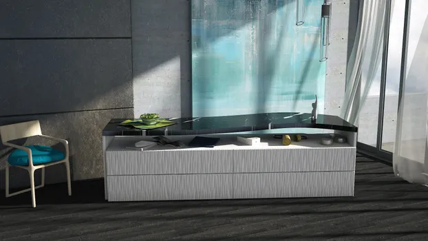 Mueble con cubierta de mármol negro