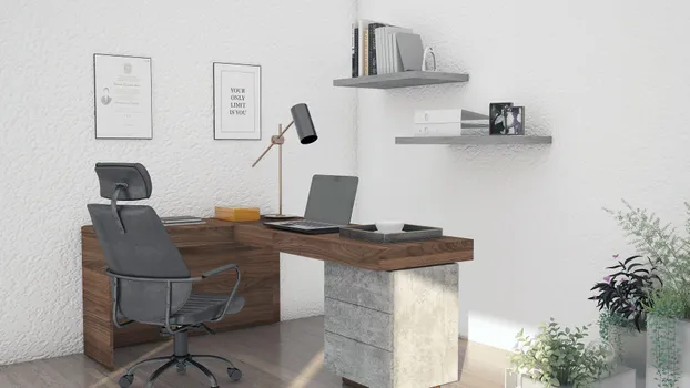 Escritorio en Nogal y acabado tipo concreto 